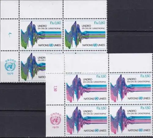 UNO GENF 1979 Mi-Nr. 81/82 Eckrand-Viererblocks ** MNH