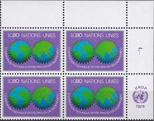 UNO GENF 1978 Mi-Nr. 80 Eckrand-Viererblock ** MNH