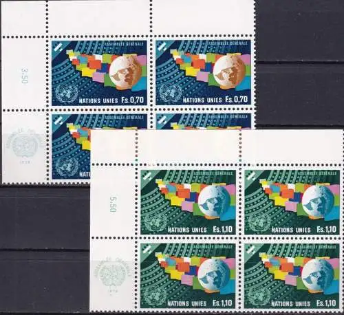 UNO GENF 1978 Mi-Nr. 78/79 Eckrand-Viererblocks ** MNH