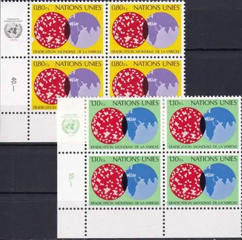 UNO GENF 1978 Mi-Nr. 73/74 Eckrand-Viererblocks ** MNH