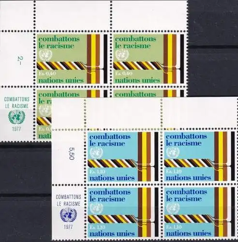 UNO GENF 1977 Mi-Nr. 68/69 Eckrand-Viererblocks ** MNH