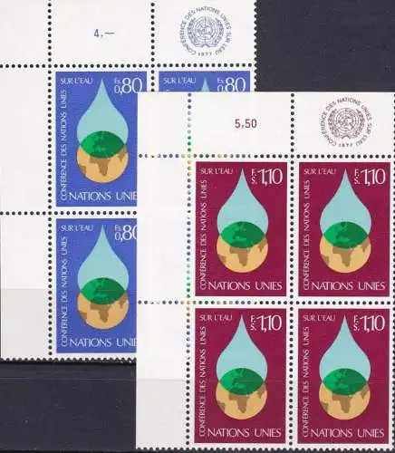 UNO GENF 1977 Mi-Nr. 64/65 Eckrand-Viererblocks ** MNH