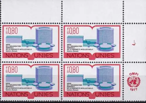 UNO GENF 1977 Mi-Nr. 63 Eckrand-Viererblock ** MNH