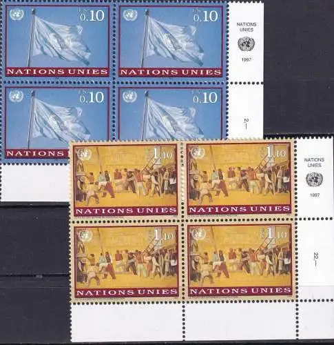 UNO GENF 1997 Mi-Nr. 303/04 Eckrand-Viererblocks ** MNH