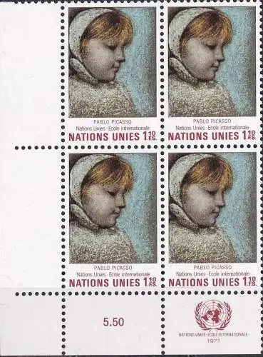 UNO GENF 1971 Mi-Nr. 21 Eckrand-Viererblock ** MNH