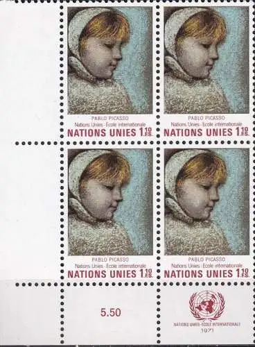 UNO GENF 1971 Mi-Nr. 21 Eckrand-Viererblock ** MNH