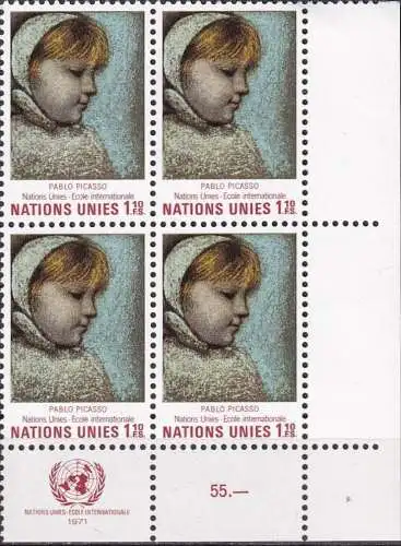 UNO GENF 1971 Mi-Nr. 21 Eckrand-Viererblock ** MNH