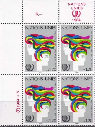 UNO GENF 1984 Mi-Nr. 126 Eckrand-Viererblock ** MNH