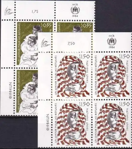 UNO GENF 1984 Mi-Nr. 124/25 Eckrand-Viererblocks ** MNH