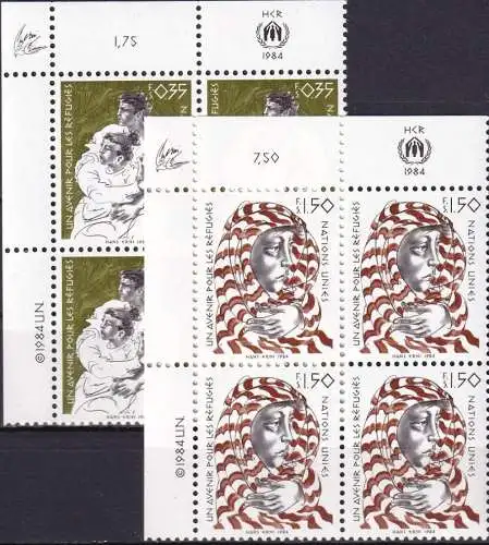 UNO GENF 1984 Mi-Nr. 124/25 Eckrand-Viererblocks ** MNH