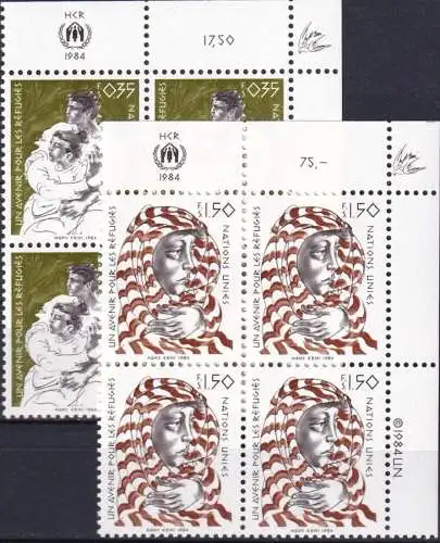 UNO GENF 1984 Mi-Nr. 124/25 Eckrand-Viererblocks ** MNH