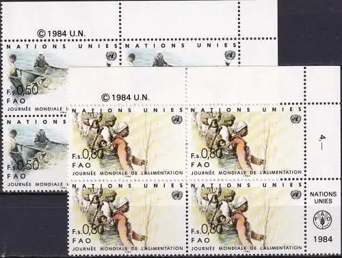 UNO GENF 1984 Mi-Nr. 120/21 Eckrand-Viererblocks ** MNH