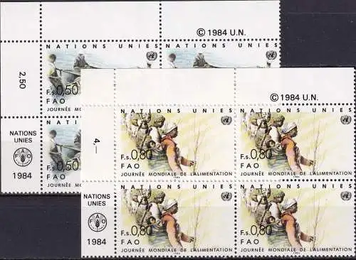 UNO GENF 1984 Mi-Nr. 120/21 Eckrand-Viererblocks ** MNH