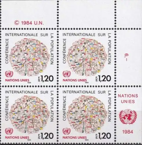 UNO GENF 1984 Mi-Nr. 119 Eckrand-Viererblock ** MNH