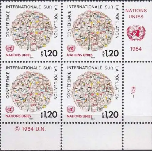 UNO GENF 1984 Mi-Nr. 119 Eckrand-Viererblock ** MNH