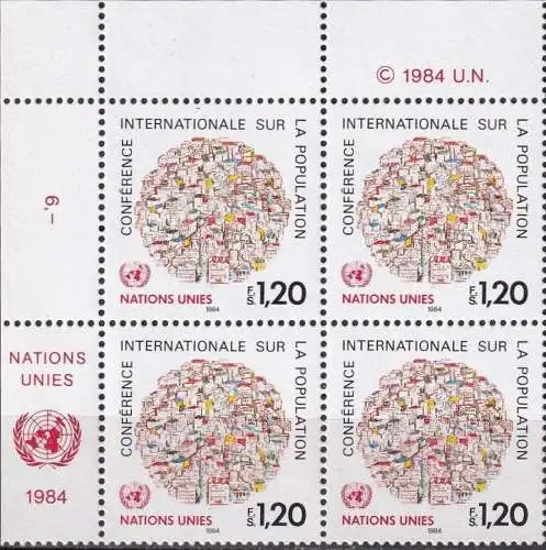 UNO GENF 1984 Mi-Nr. 119 Eckrand-Viererblock ** MNH