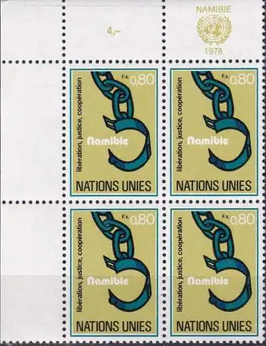 UNO GENF 1978 Mi-Nr. 75 Eckrand-Viererblock ** MNH