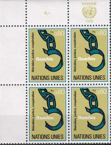 UNO GENF 1978 Mi-Nr. 75 Eckrand-Viererblock ** MNH