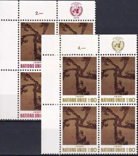 UNO GENF 1972 Mi-Nr. 28/29 Eckrand-Viererblocks ** MNH