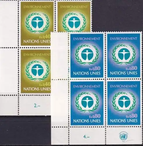 UNO GENF 1972 Mi-Nr. 25/26 Eckrand-Viererblocks ** MNH