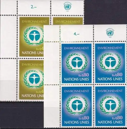 UNO GENF 1972 Mi-Nr. 25/26 Eckrand-Viererblocks ** MNH