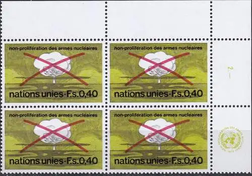 UNO GENF 1972 Mi-Nr. 23 Eckrand-Viererblock ** MNH