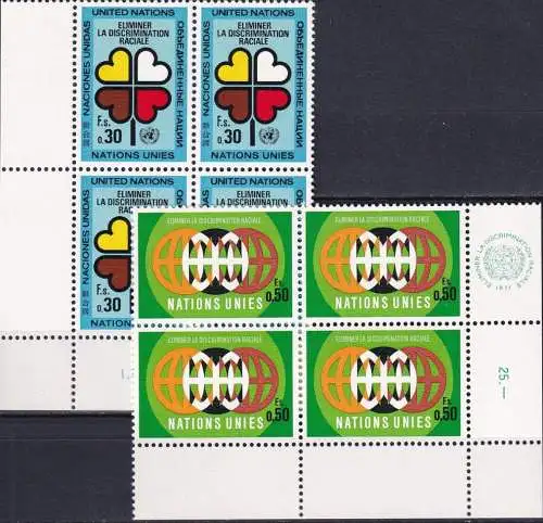 UNO GENF 1971 Mi-Nr. 19/20 Eckrand-Viererblocks ** MNH