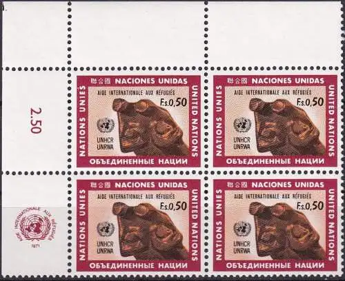 UNO GENF 1971 Mi-Nr. 16 Eckrand-Viererblock ** MNH