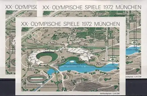 DEUTSCHLAND 1972 Mi-Nr. Block 7 3 Stück ** MNH