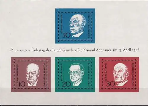 DEUTSCHLAND 1968 Mi-Nr. Block 4 ** MNH