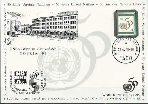 UNO WIEN 1995 Mi-Nr. 156 WEISSE KARTE - NOBRIA NORDERSTEDT 29.04.1995