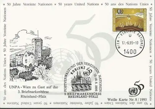 UNO WIEN 1995 Mi-Nr. 158 WEISSE KARTE - KOBLENZ 17.06.1995