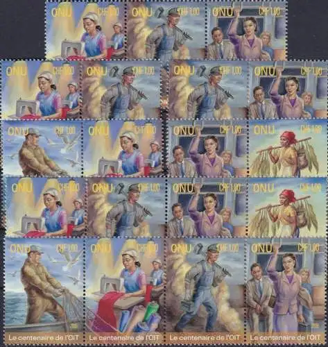 UNO GENF 2019 Mi-Nr. 1080/84 - 7 verschiedene waagerechte Zusammendrucke ** MNH