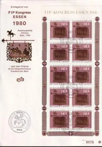 DEUTSCHLAND 1980 Mi-Nr. 1065 Kleinbogen FDC