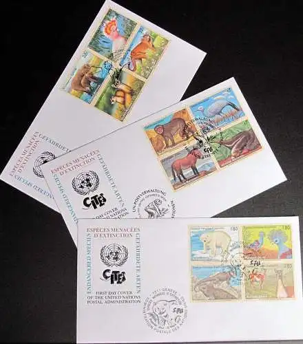 UNO NEW YORK - WIEN - GENF 1997 gefährdete Arten 3 FDC