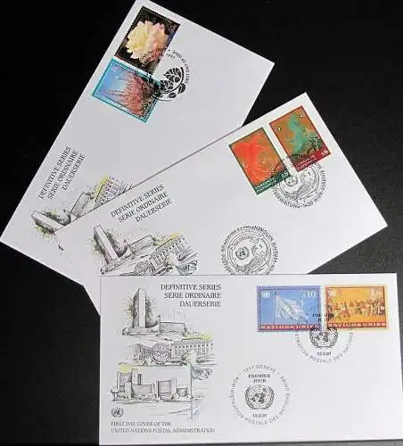 UNO NEW YORK - WIEN - GENF 1997 Dauerserie 3 FDC