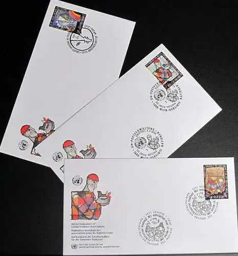 UNO NEW YORK - WIEN - GENF 1996 Weltverband der Gesellschaften 3 FDC
