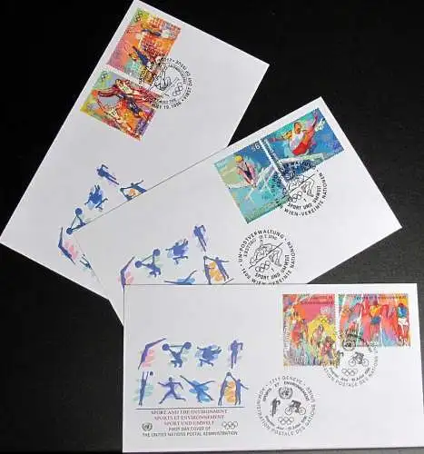 UNO NEW YORK - WIEN - GENF 1996 Sport und Umwelt 3 FDC