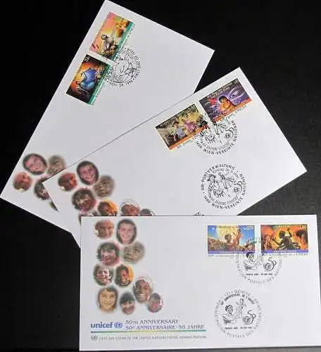 UNO NEW YORK - WIEN - GENF 1996 50 Jahre Kinderhilfswerk 3 FDC