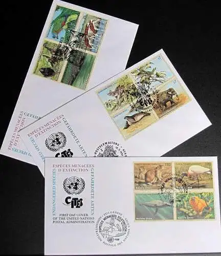 UNO NEW YORK - WIEN - GENF 1994 Gefährdete Arten 3 FDC