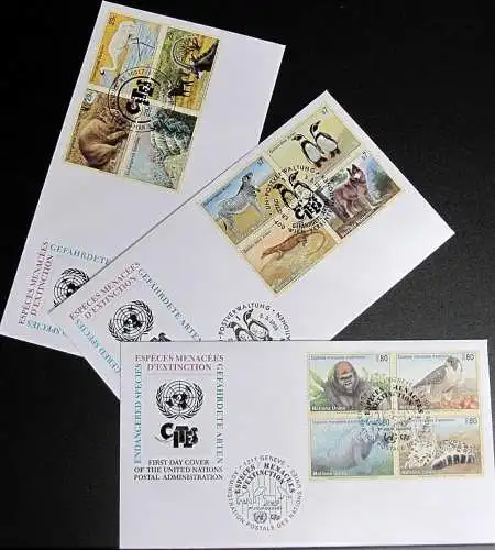 UNO NEW YORK - WIEN - GENF 1993 Gefährdete Arten 3 FDC