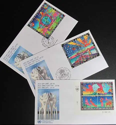 UNO NEW YORK - WIEN - GENF 1992 Umweltgipfel 3 FDC