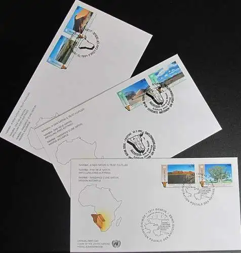 UNO NEW YORK - WIEN - GENF 1991 Unabhängigkeit Namibia 3 FDC