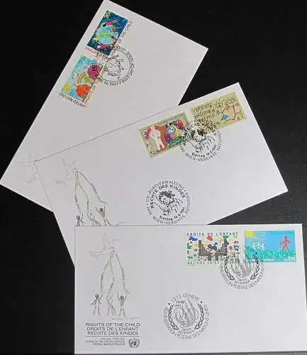 UNO NEW YORK - WIEN - GENF 1991 Rechte der Kinder 3 FDC