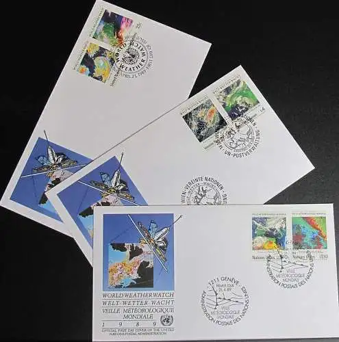 UNO NEW YORK - WIEN - GENF 1989 Weltwetterwacht 3 FDC