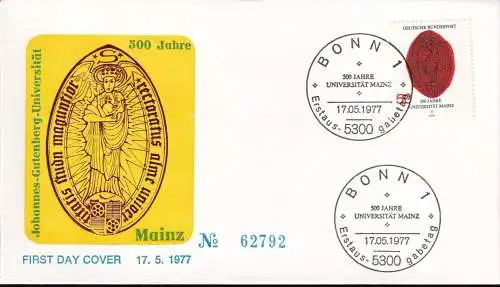 DEUTSCHLAND 1977 Mi-Nr. 938 FDC