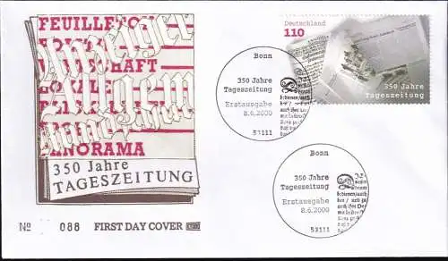 DEUTSCHLAND 2000 Mi-Nr. 2123 FDC