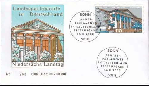 DEUTSCHLAND 2000 Mi-Nr. 2104 FDC