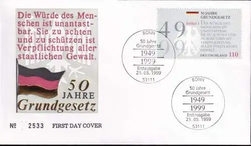 DEUTSCHLAND 1999 Mi-Nr. 2050 FDC