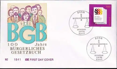 DEUTSCHLAND 1996 Mi-Nr. 1874 FDC